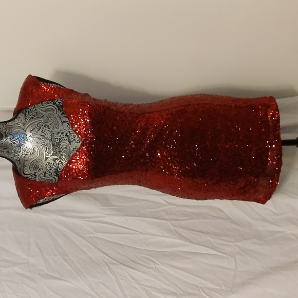 NWT Guess ruby red sequin sweetheart dress - Picture 2 of 13